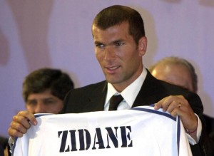 French soccer star Zinedine Zidane displays his ne