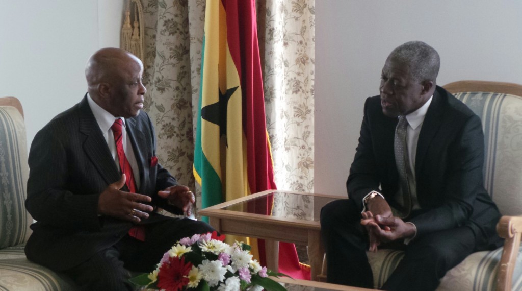 Vice_President_K._B._Amissah-Arthur_interacting_with_Botwa  na's former President Festus Mogae at the Flagstaff House in_Accra.