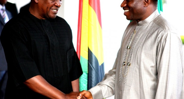 President-John-Mahama-in-a-handshake-with-Nigeria-President-Goodluck-Jonathan-in-Abuja