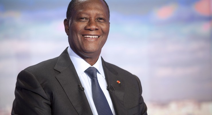 Ivory Coast President Alassane Ouattara poses on the TV set of French channel TF1 prior to an interview part of the evening news broadcast, on September 13, 2011 in Paris. AFP PHOTO  POOL  FRED DUFOUR